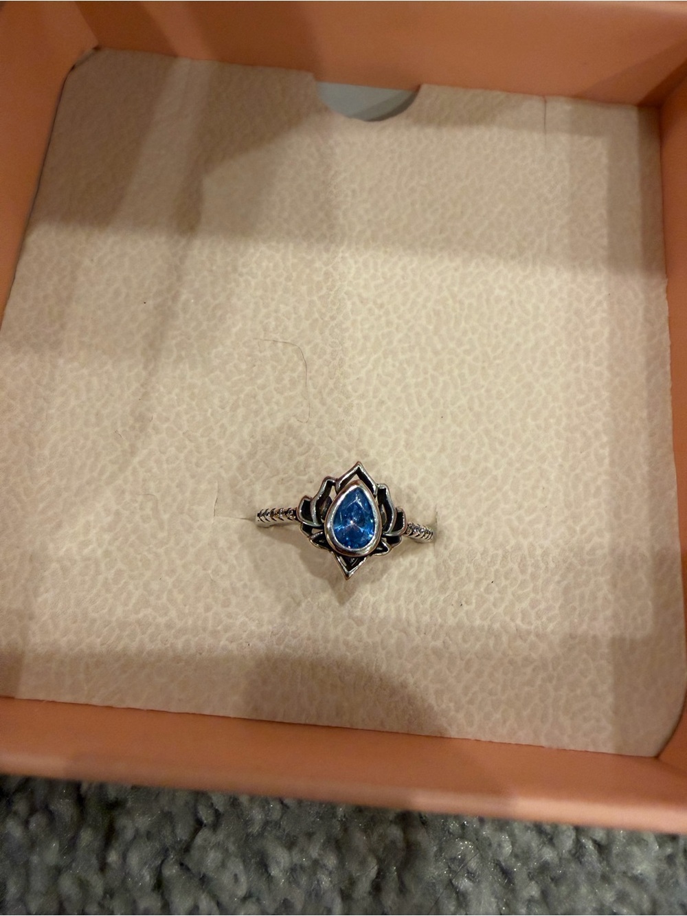 Olivia Jewelry Silver Lotus Teardrop Blue Stone Ring - Women Jewelry size 7 - Picture 4 of 4